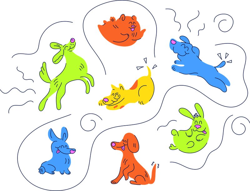 Cartoon dogs playing